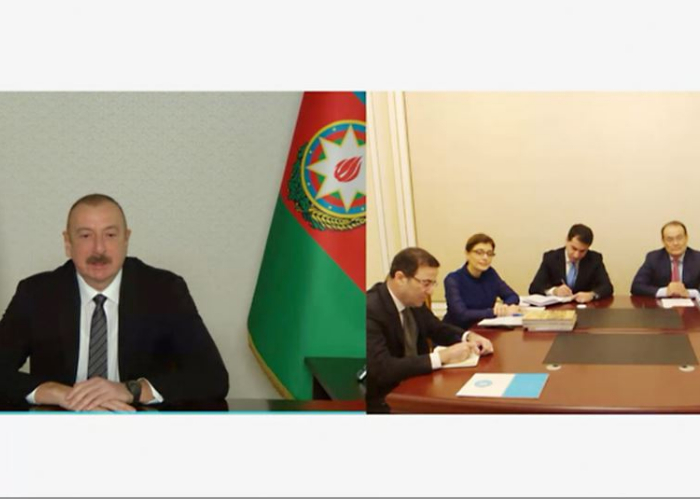 Footage of the video conference in which President of Azerbaijan H.E. Ilham Aliyev received the Secretary General of the Turkic Council